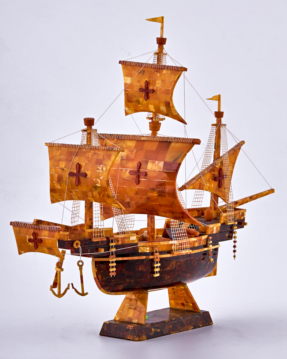 Vintage Spanish galleon meticulously hand-carved entirely from Baltic Amber