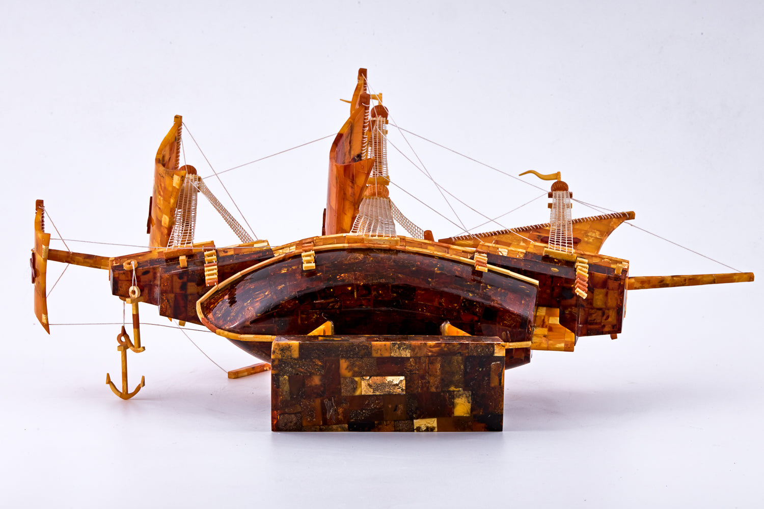 Vintage Spanish galleon meticulously hand-carved entirely from Baltic Amber