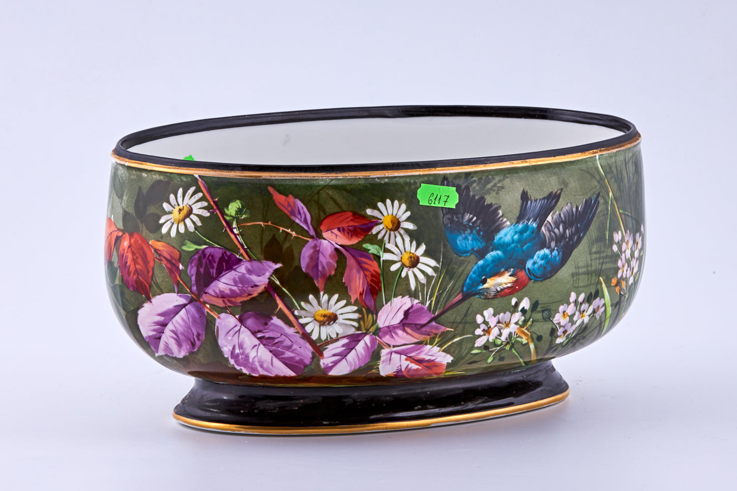 Antique Old Paris hand-painted porcelain flower pot showcases delicate floral motifs enhanced with subtle gold-painted accents