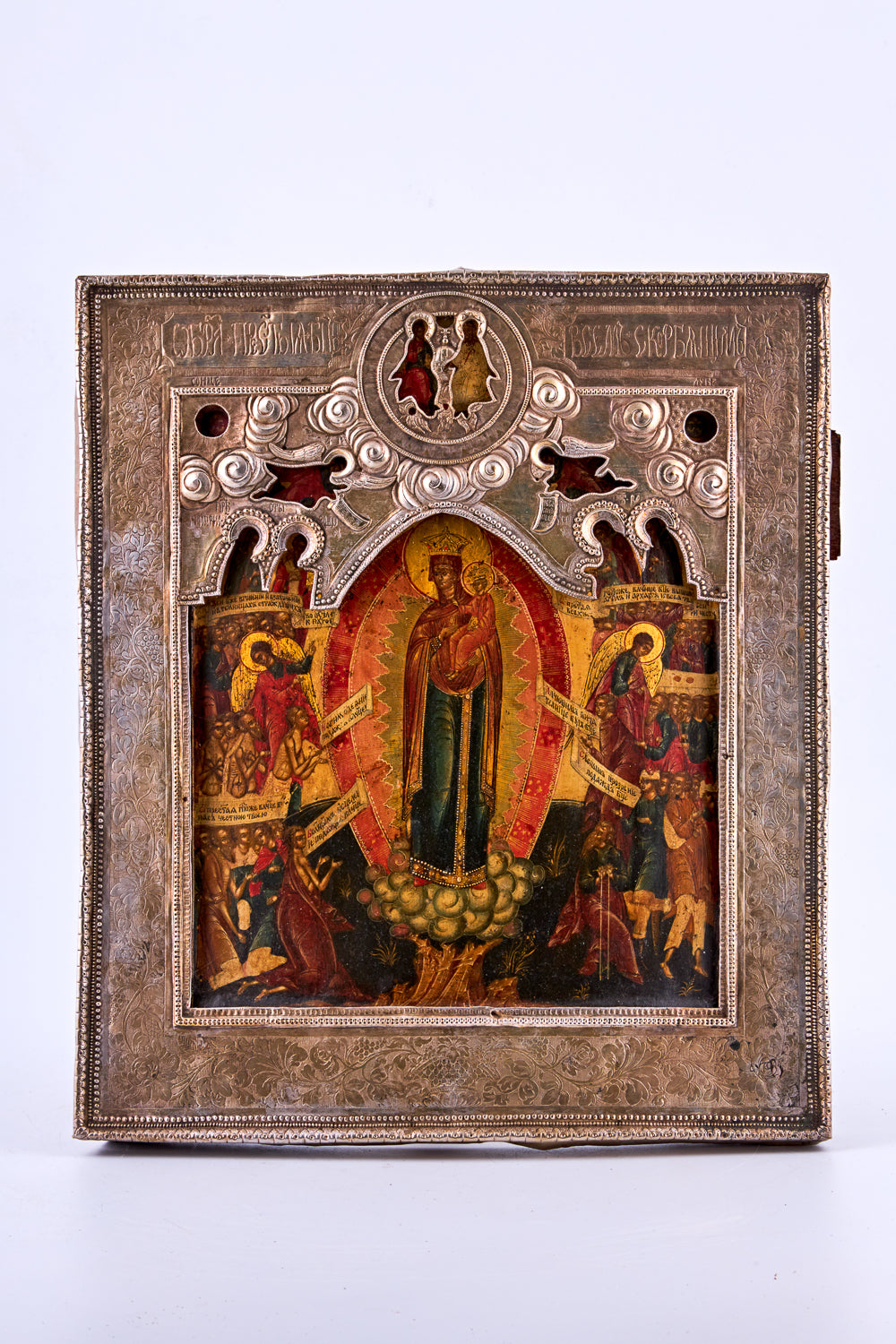Antique icon, dating from circa 1890 portrays the revered “Joy of all who sorrows” motif
