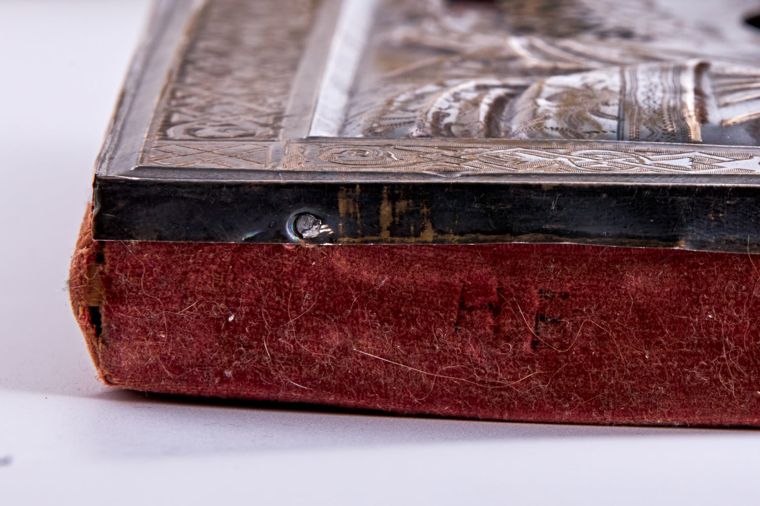 Antique hand-painted tempera icon on birch wood portrays Nicholas the Wonderworker