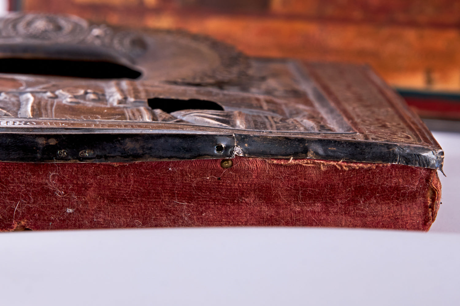 Antique hand-painted tempera icon on birch wood portrays Nicholas the Wonderworker