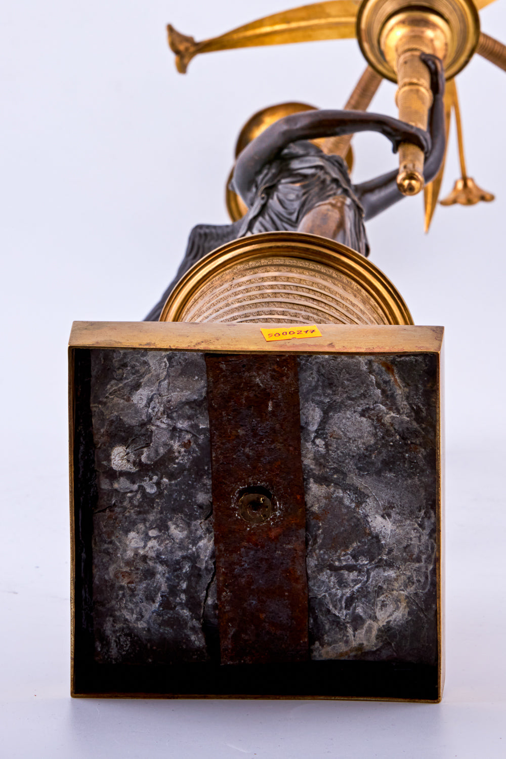 Candelabra from the late 19th century is crafted in bronze with a gold-plated finish