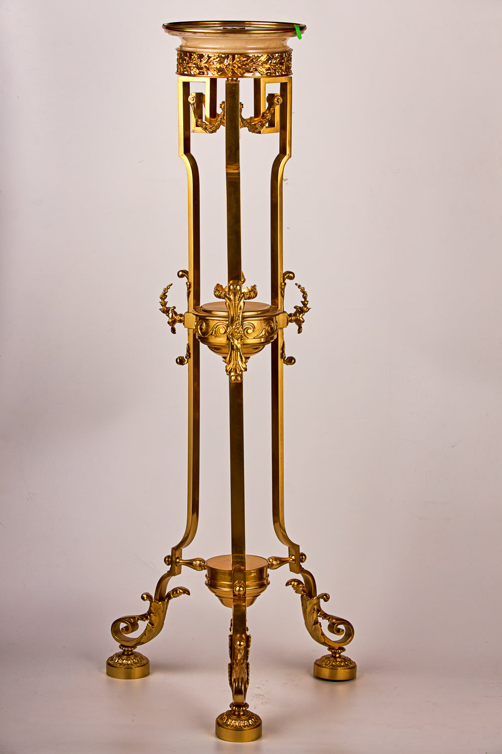 Antique gold-plated bronze console with expertly crafted solid marble table-top