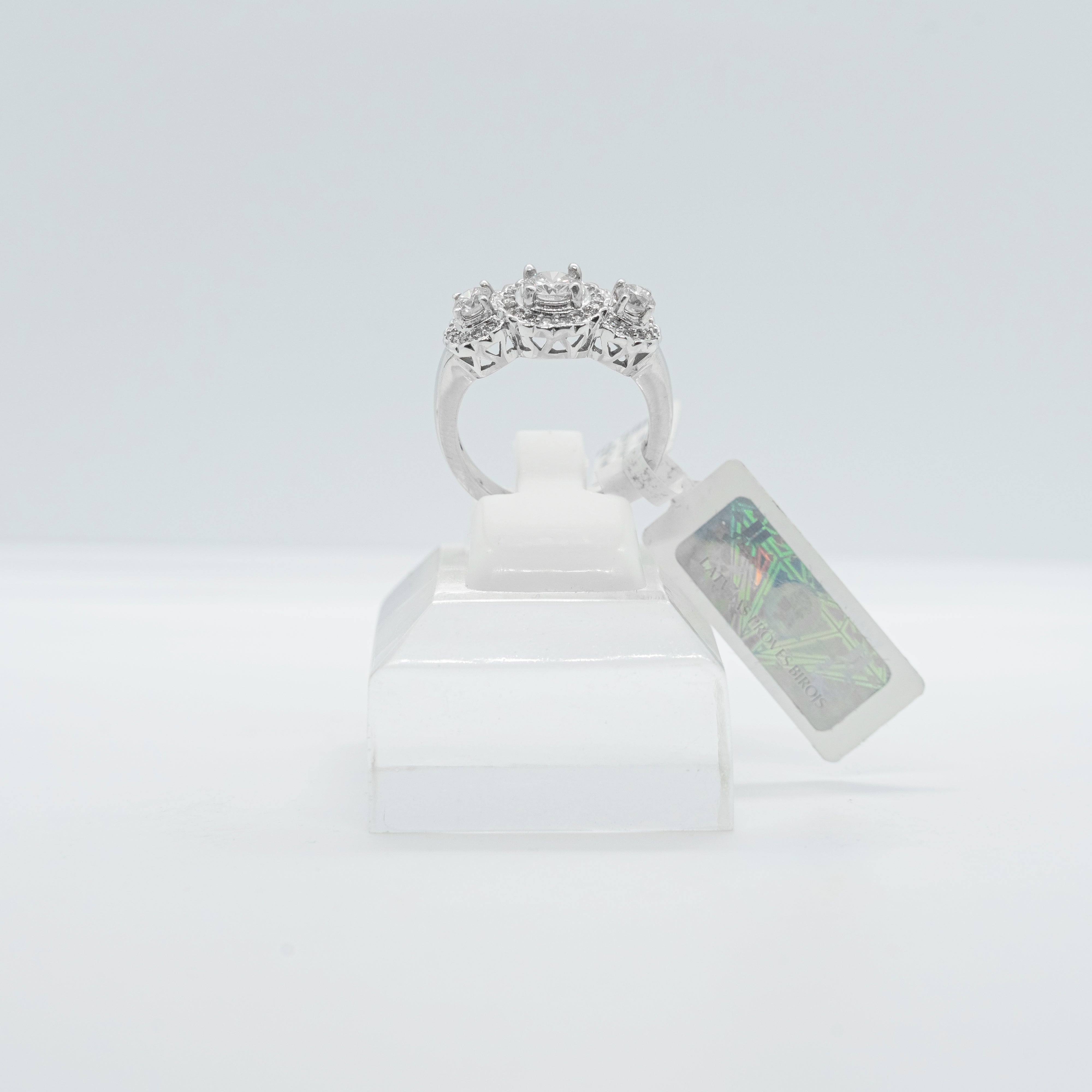 18k white gold "Past, Present, Future" ring set with 1.12CTW of natural diamonds