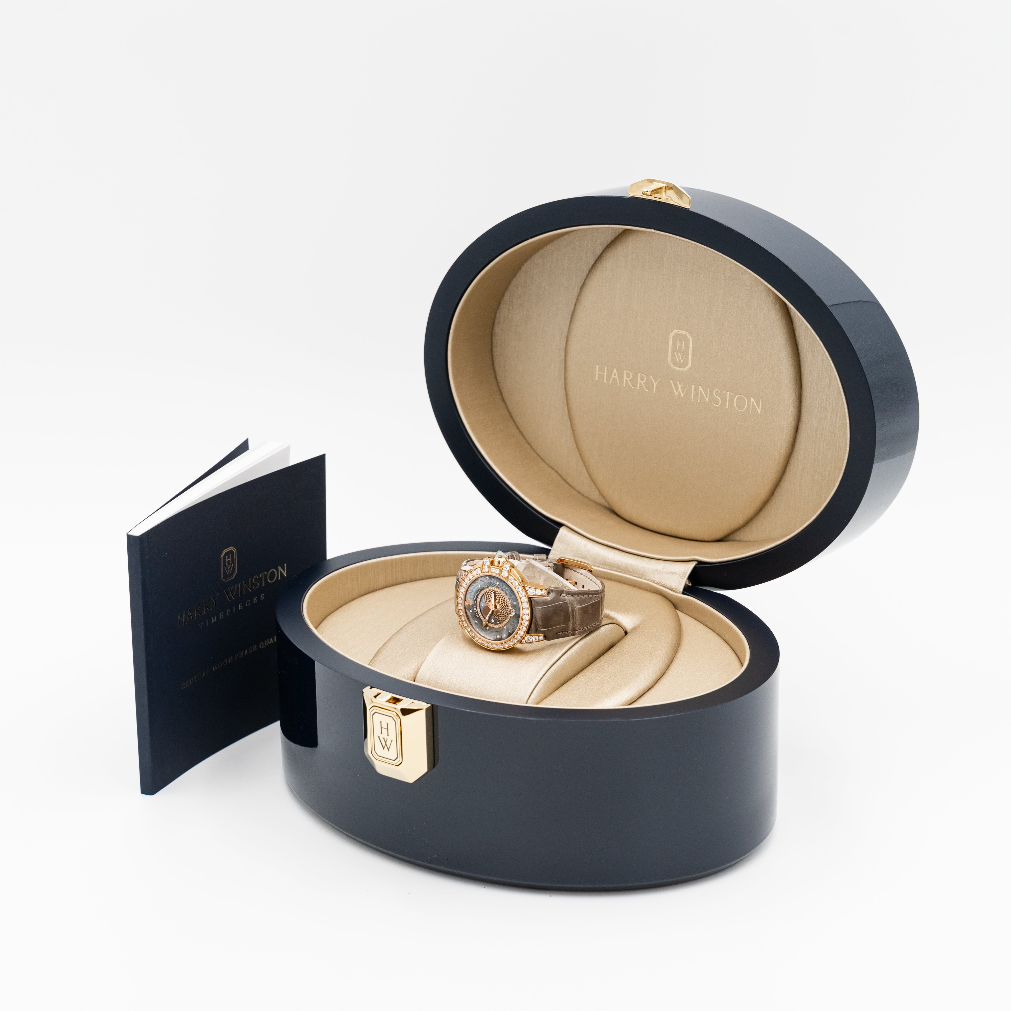 Harry Winston Moon Phase Quartz 18 rose gold Ladies wrist watch set with diamonds, Reference No. OCEQMP36RR026