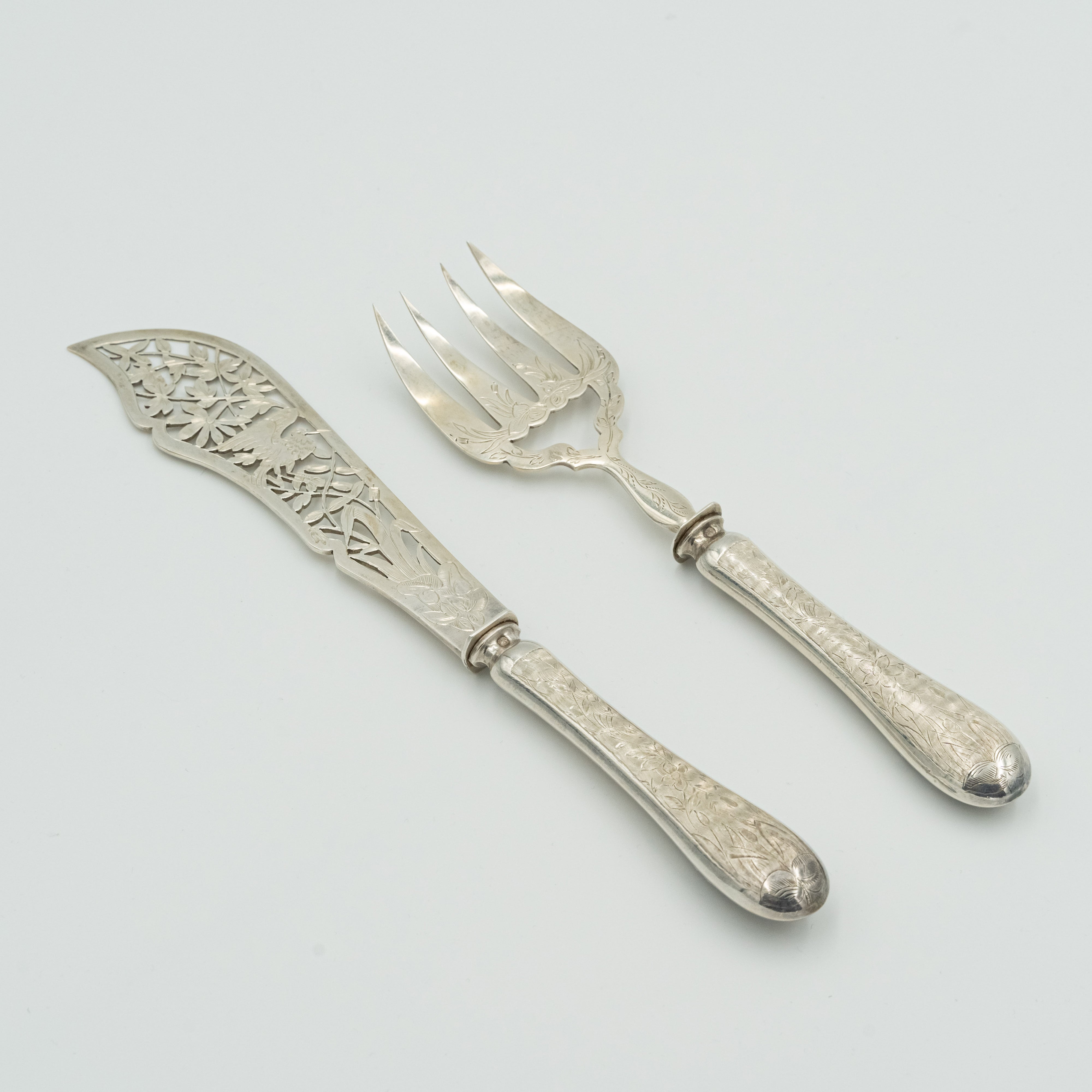 Antique French silver set for serving fish in original box