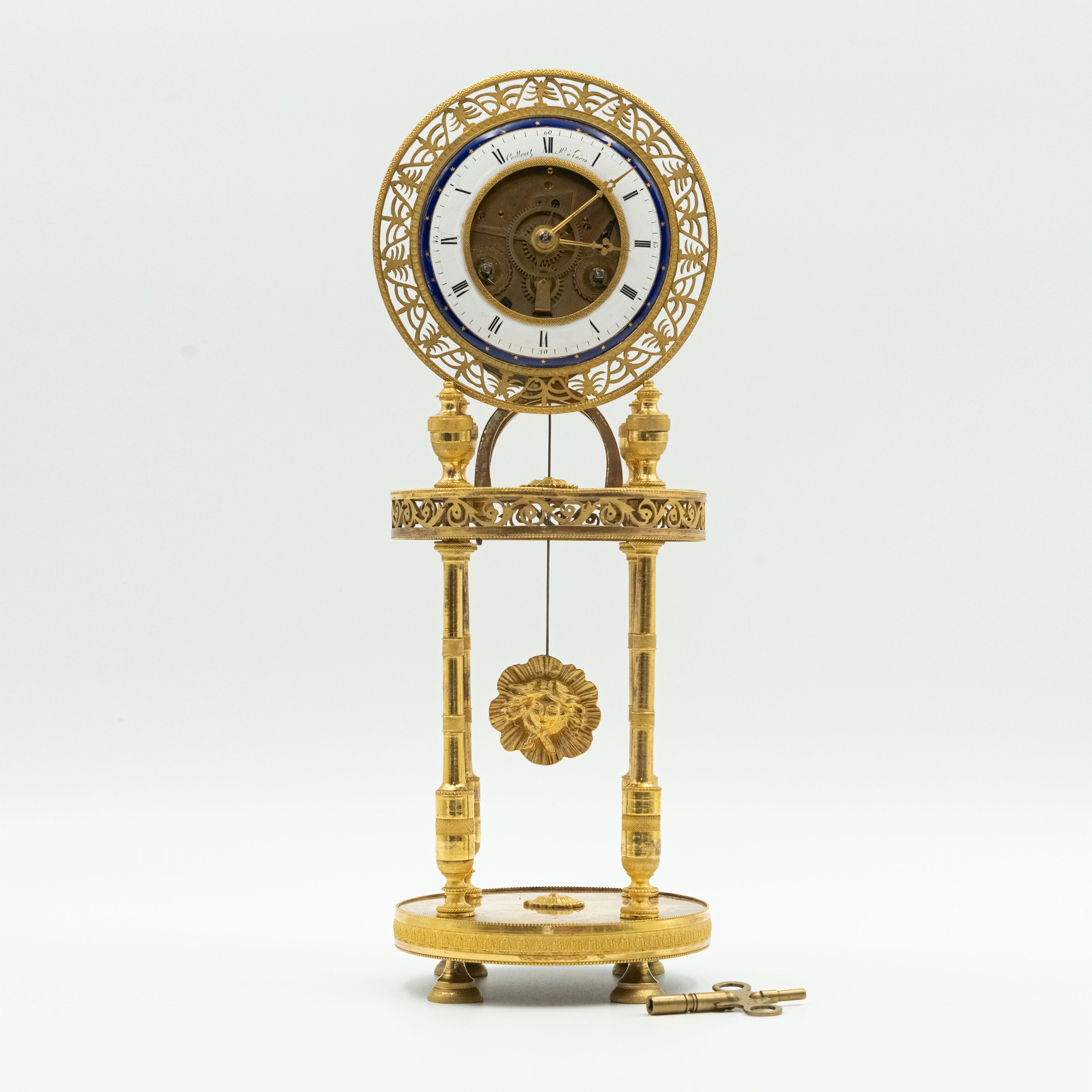 Reloj de mesa francés antiguo Fusee Skeleton