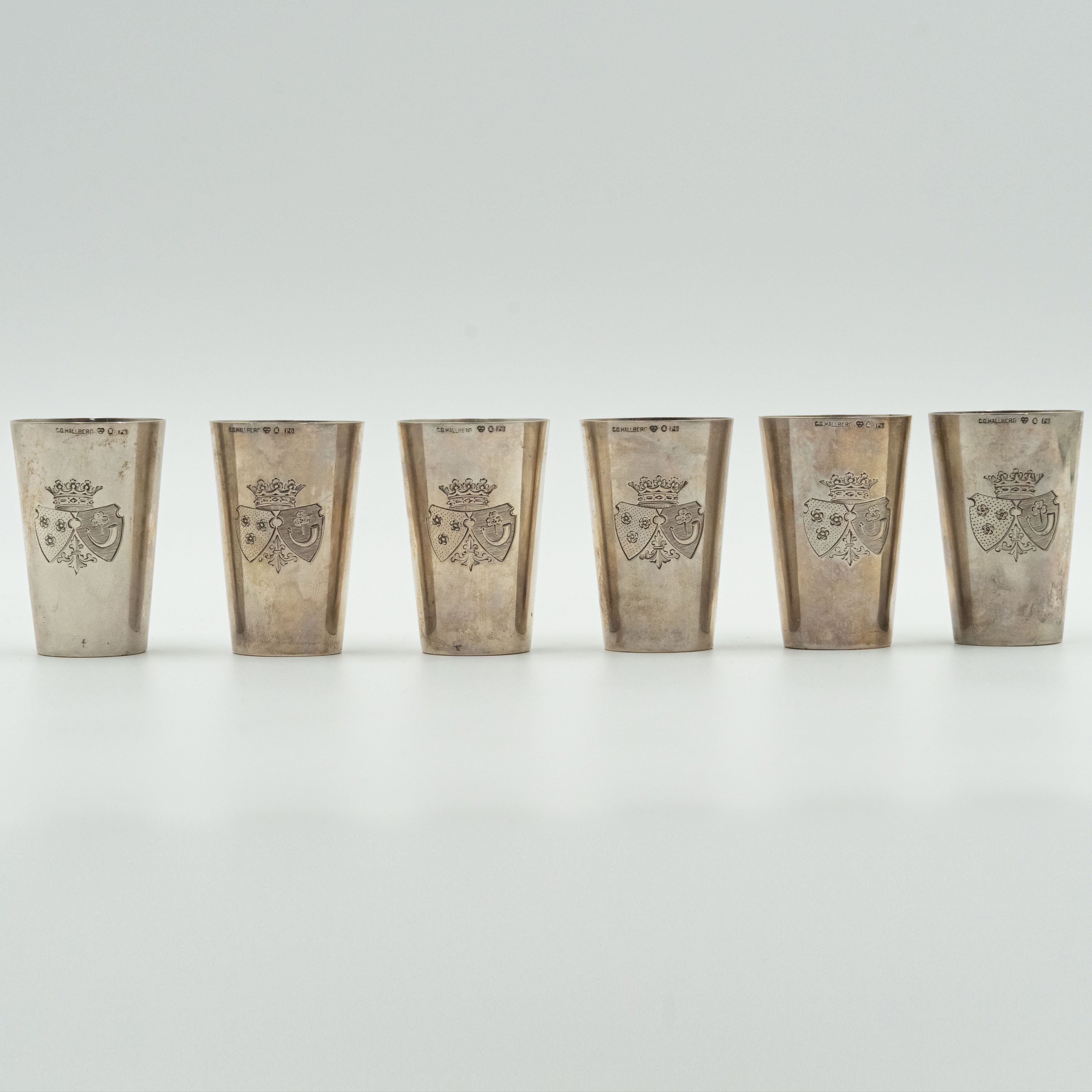 Antique Swedish Count's liquor set for six persons by C. G. Hallberg