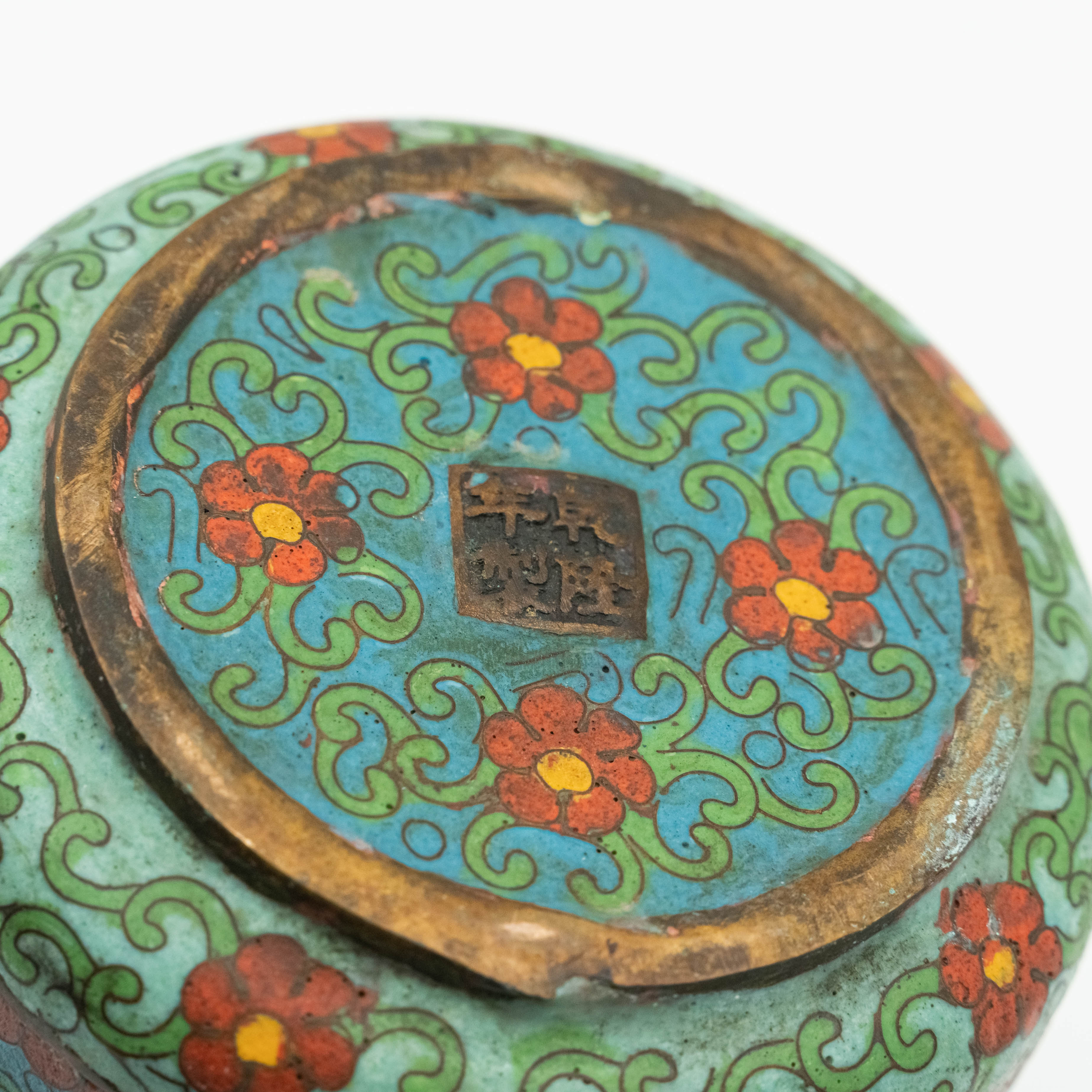 Antique Chinese ceremonial bronze and cloisonné enamel tea pot