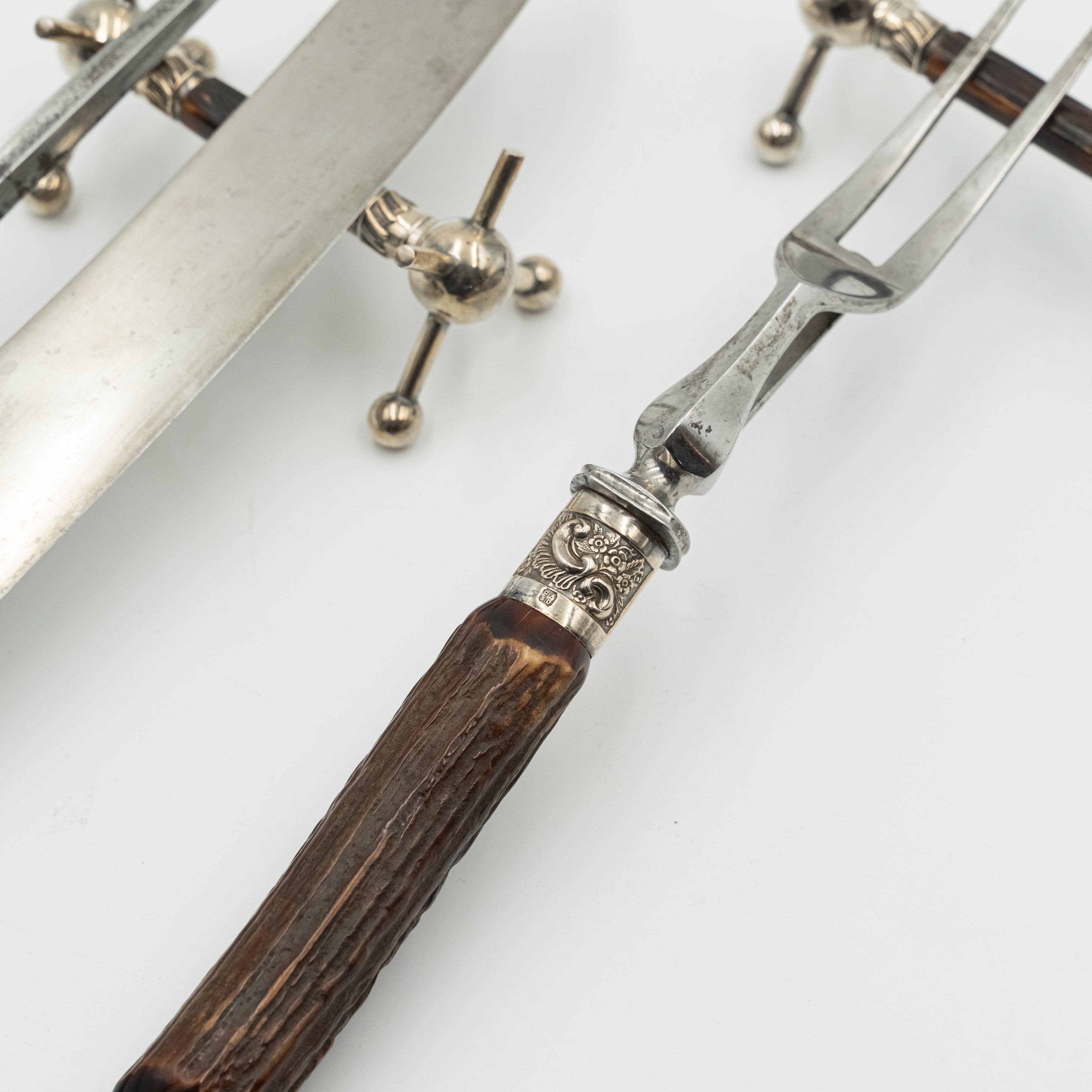 Set of British silver meat serving tools by Best Sheer Steel - Sheffield.