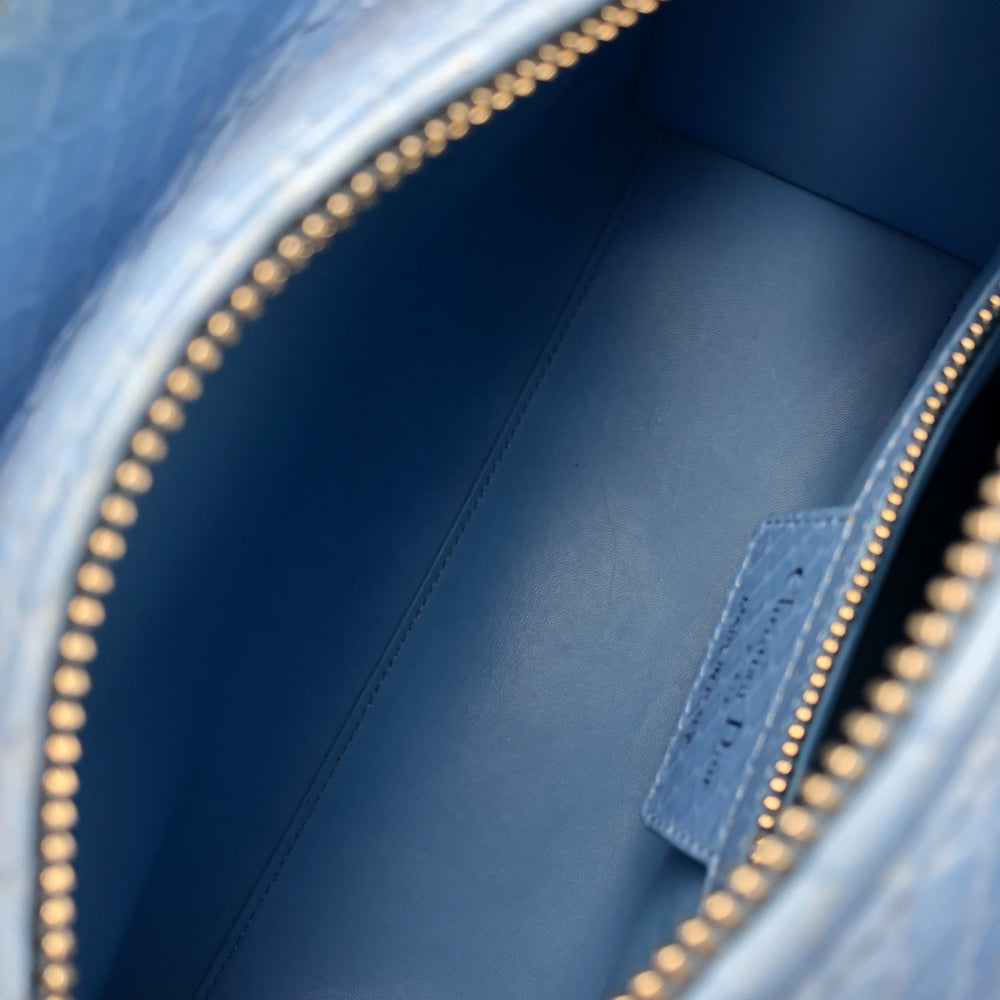Bolso Tote Lady Dior Edición Especial Tamaño Mediano Piel Pitón Azul Glaciar