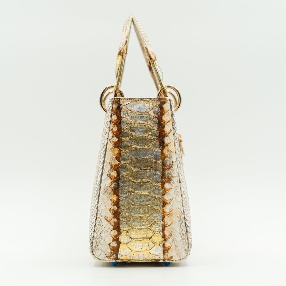 Medium size Lady Dior Metallic Gold/Brown Python skin Lady Dior Tote