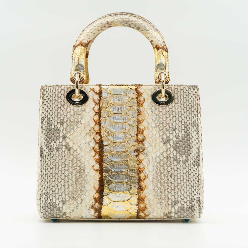 Medium size Lady Dior Metallic Gold/Brown Python skin Lady Dior Tote