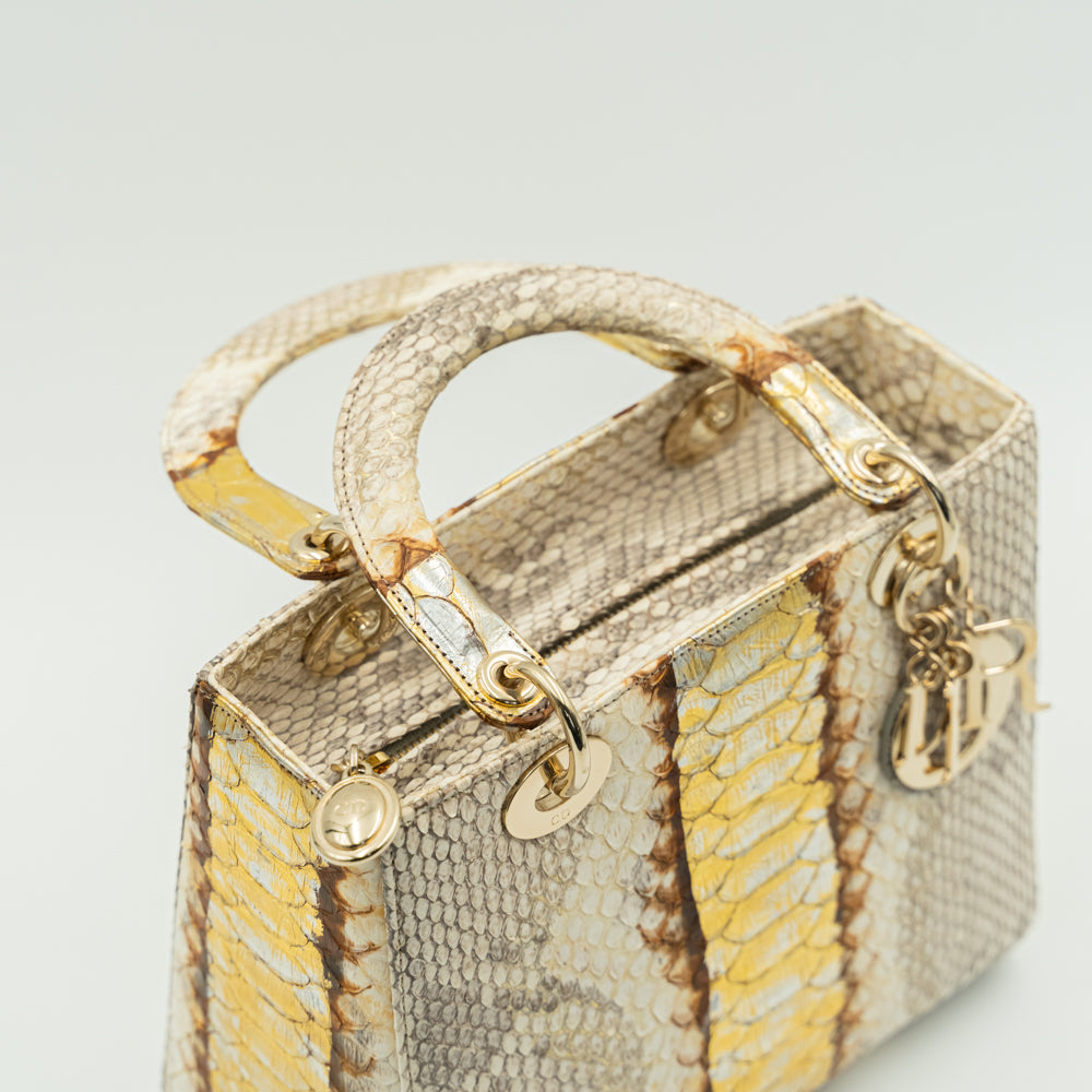 Medium size Lady Dior Metallic Gold/Brown Python skin Lady Dior Tote