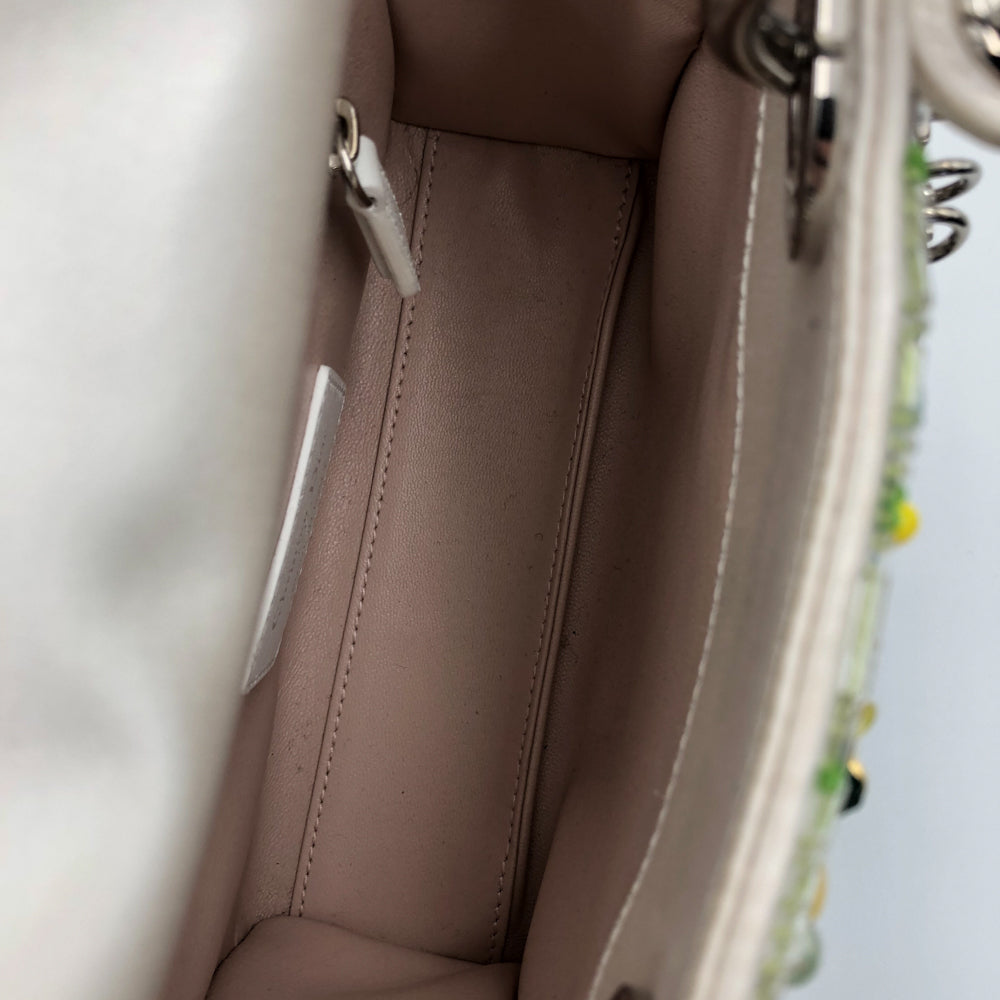 Lady Dior White & Multicolour Flower Embellished Mini Handbag