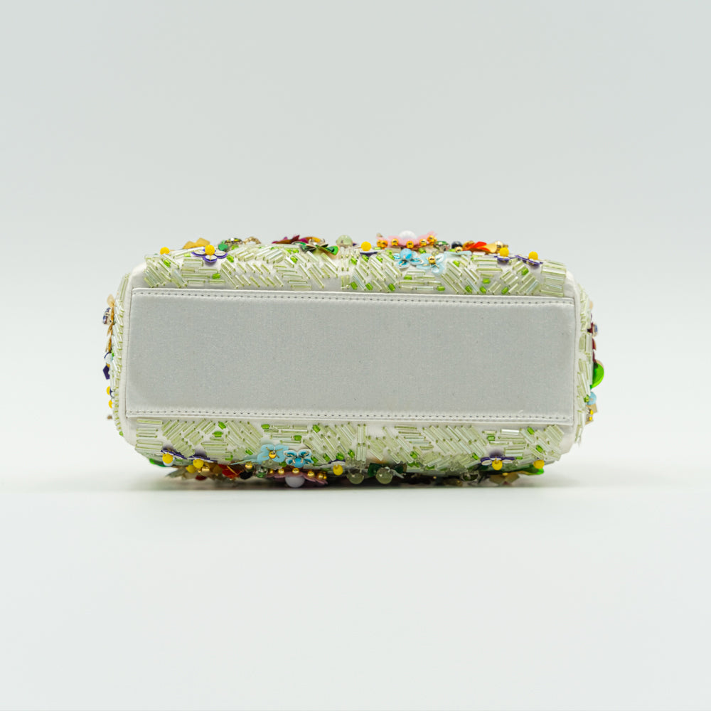 Lady Dior White & Multicolour Flower Embellished Mini Handbag