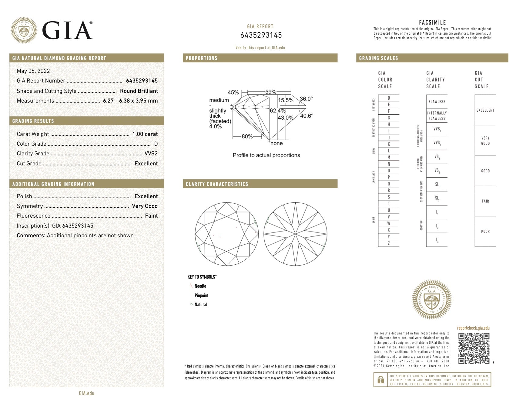 GIA certified 1 carat VVS2 clarity Round brilliant cut loose diamond of D color