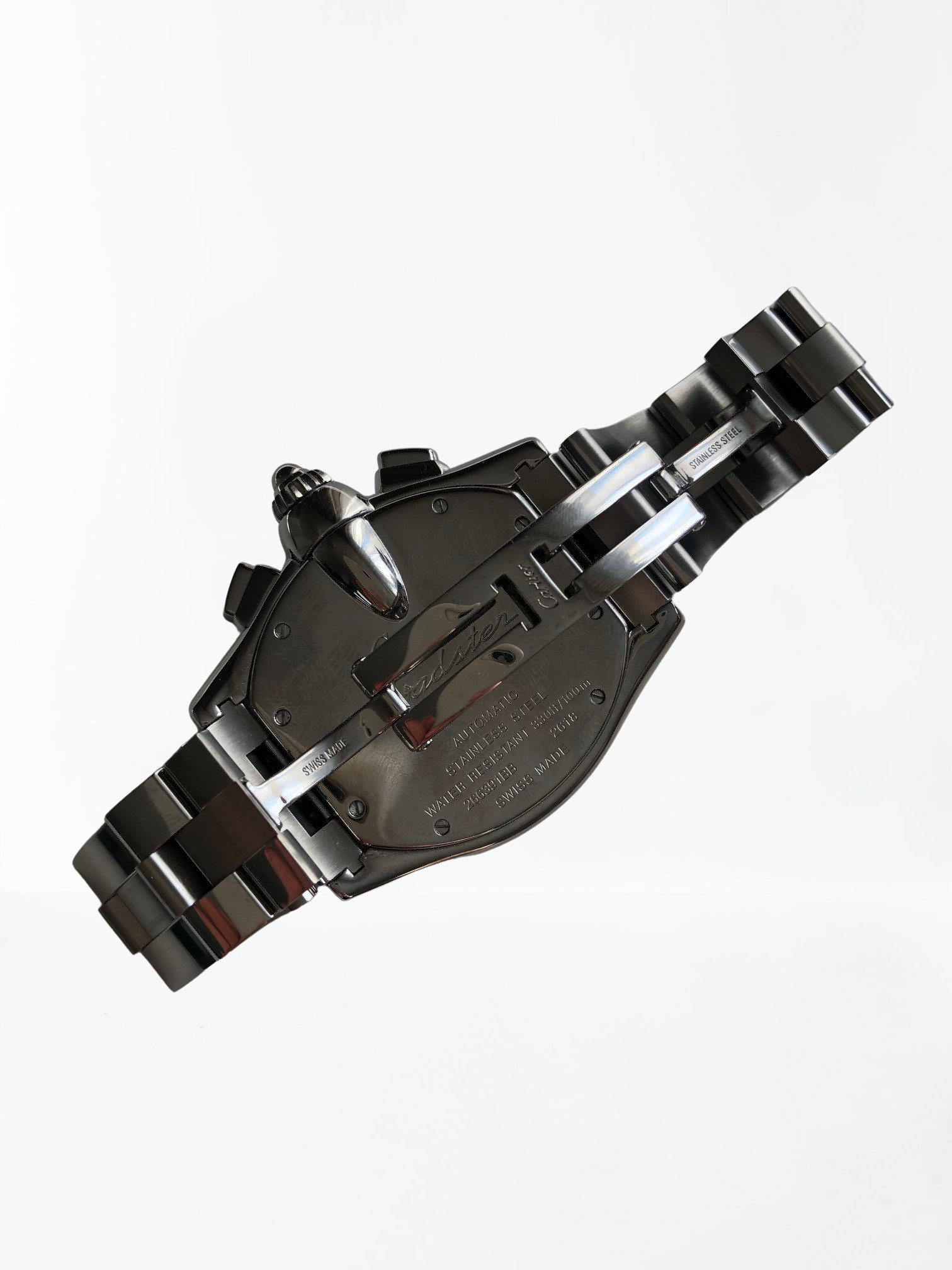 Pre-owned stainless steel Cartier Roadster Chronograph 2618 with box