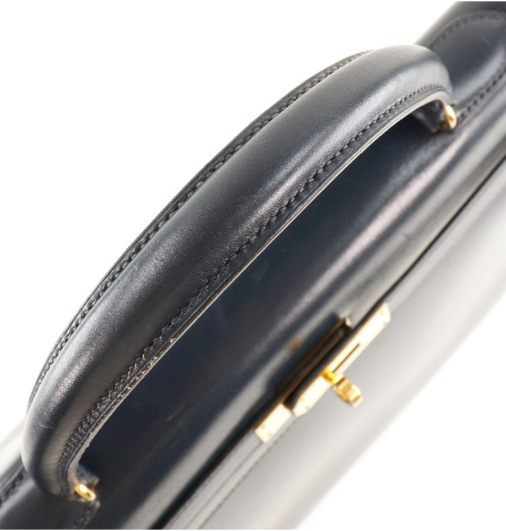 Hermés Kelly 25cm Correa de piel de becerro azul marino y con caja