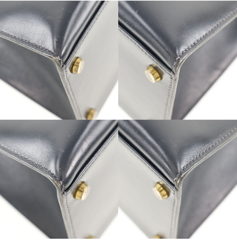 Hermés Kelly 25cm Correa de piel de becerro azul marino y con caja