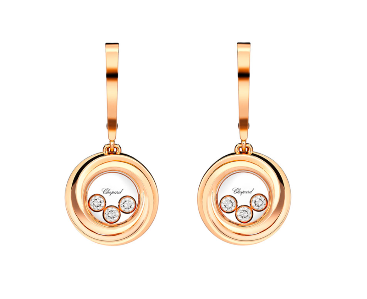 Chopard 18k rose gold Happy Diamonds earrings from "Happy Emotions" collection