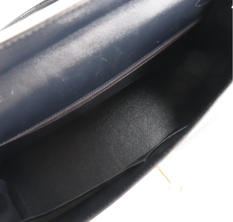 Hermés Kelly 25cm Correa de piel de becerro azul marino y con caja