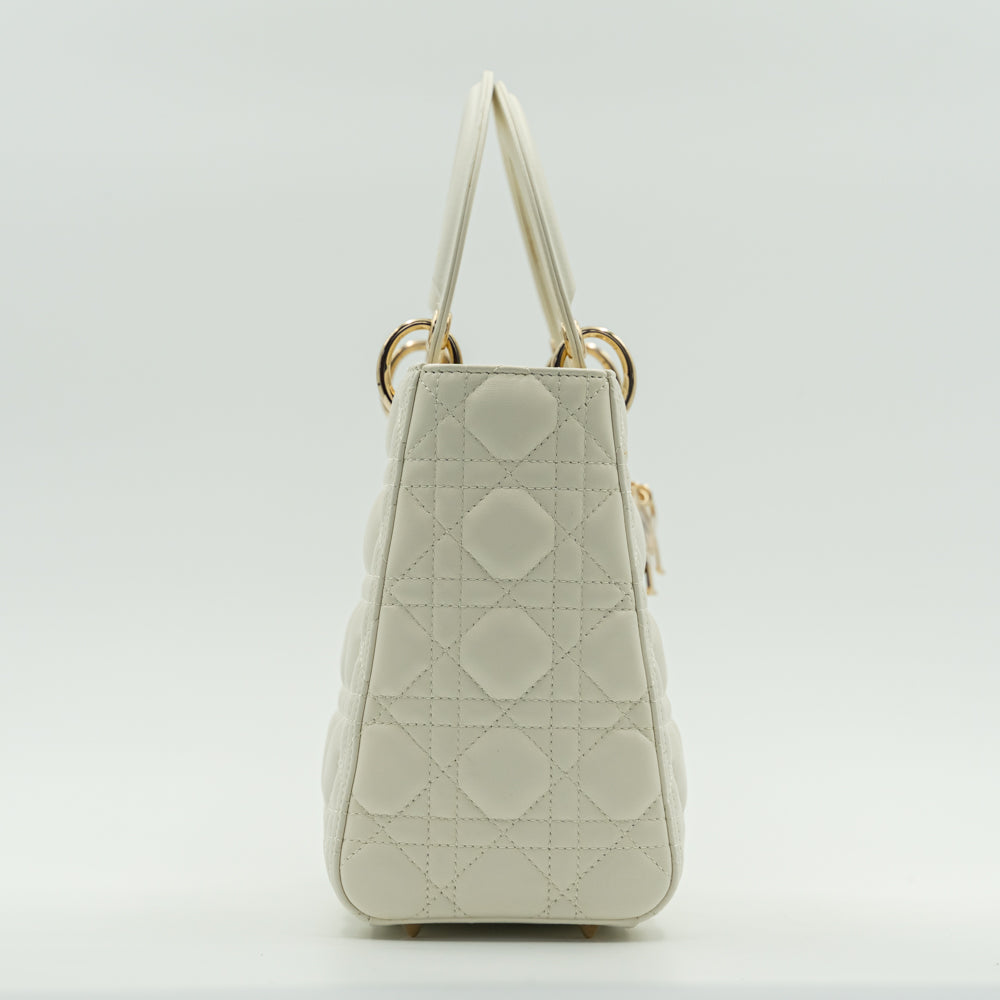 Lady Dior white (latte) colour lambskin medium size handbag