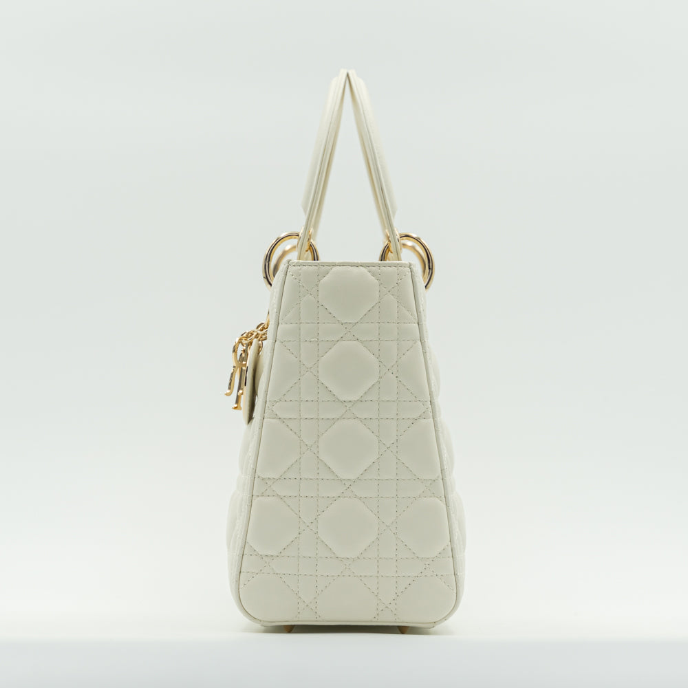 Lady Dior white (latte) colour lambskin medium size handbag