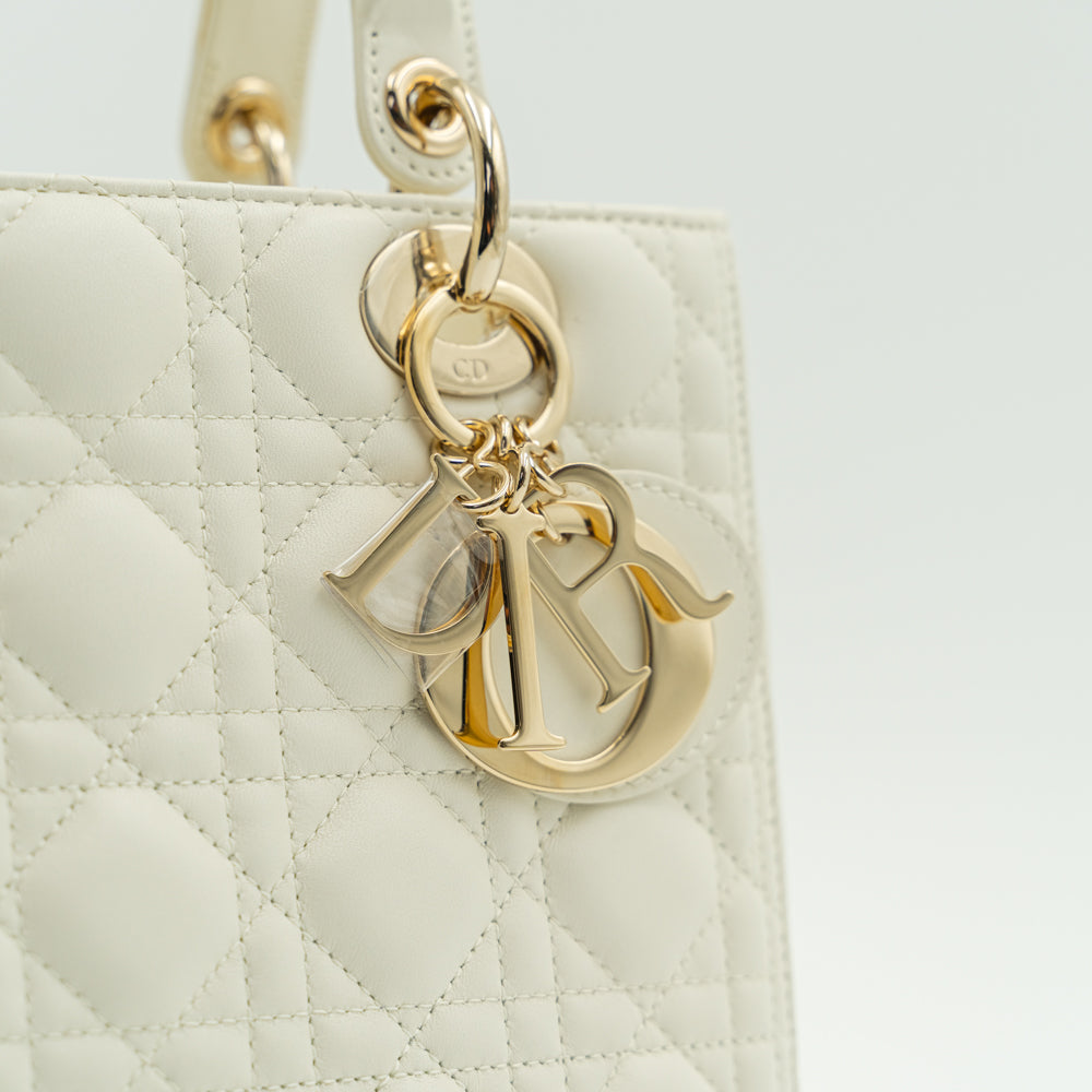 Lady Dior white (latte) colour lambskin medium size handbag