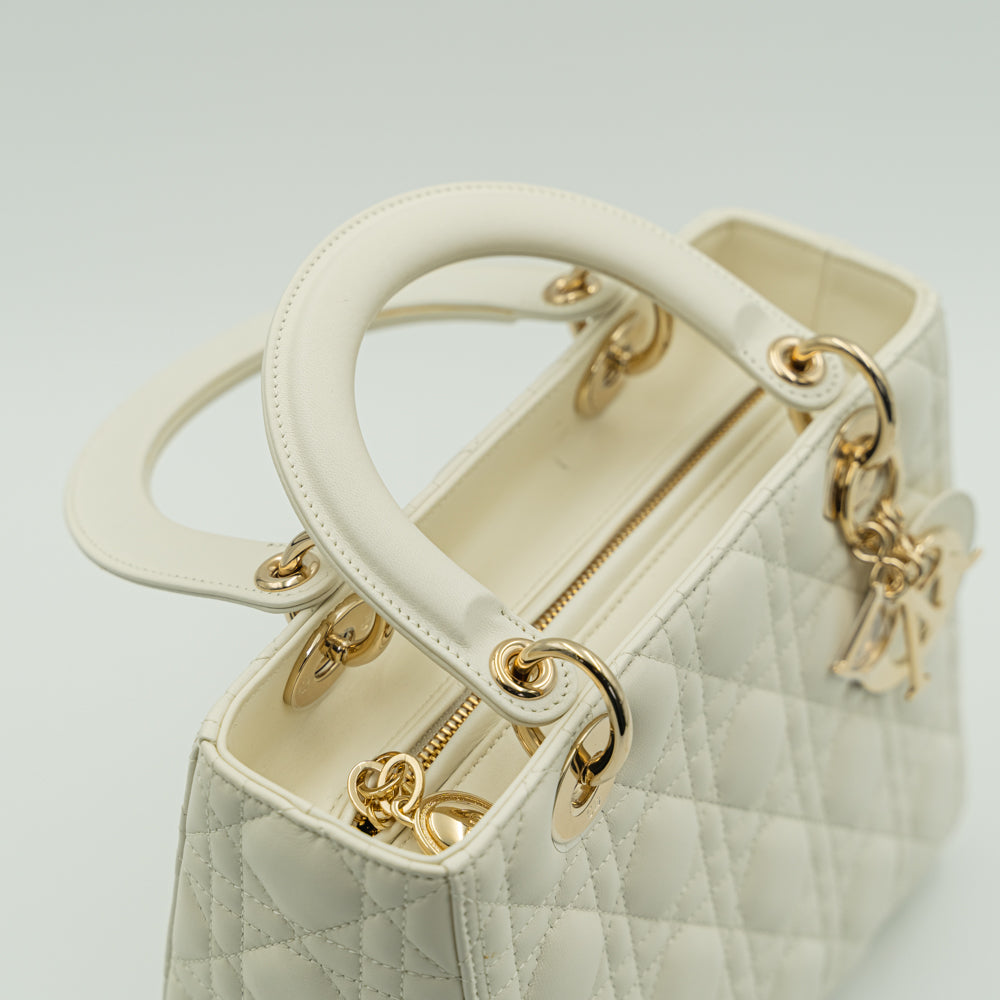 Lady Dior white (latte) colour lambskin medium size handbag