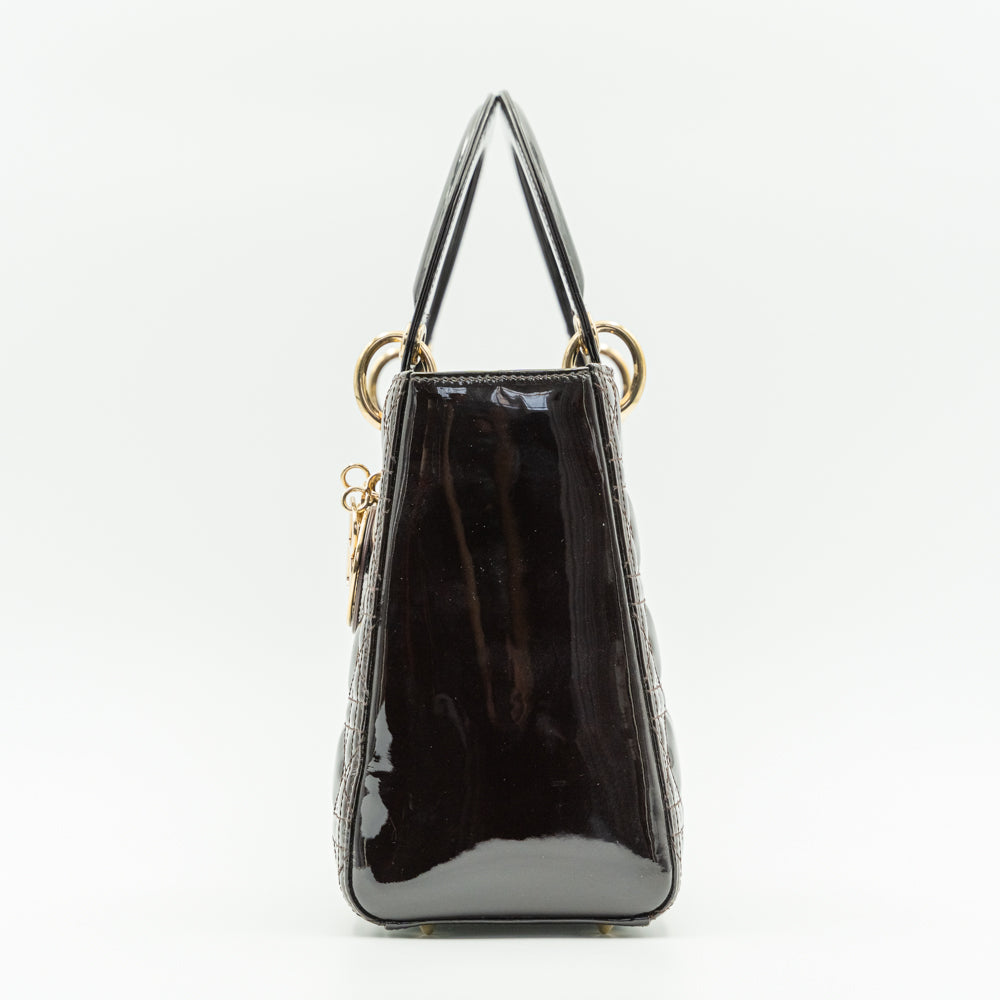 Lady Dior Medium size Totem brown lambskin handbag