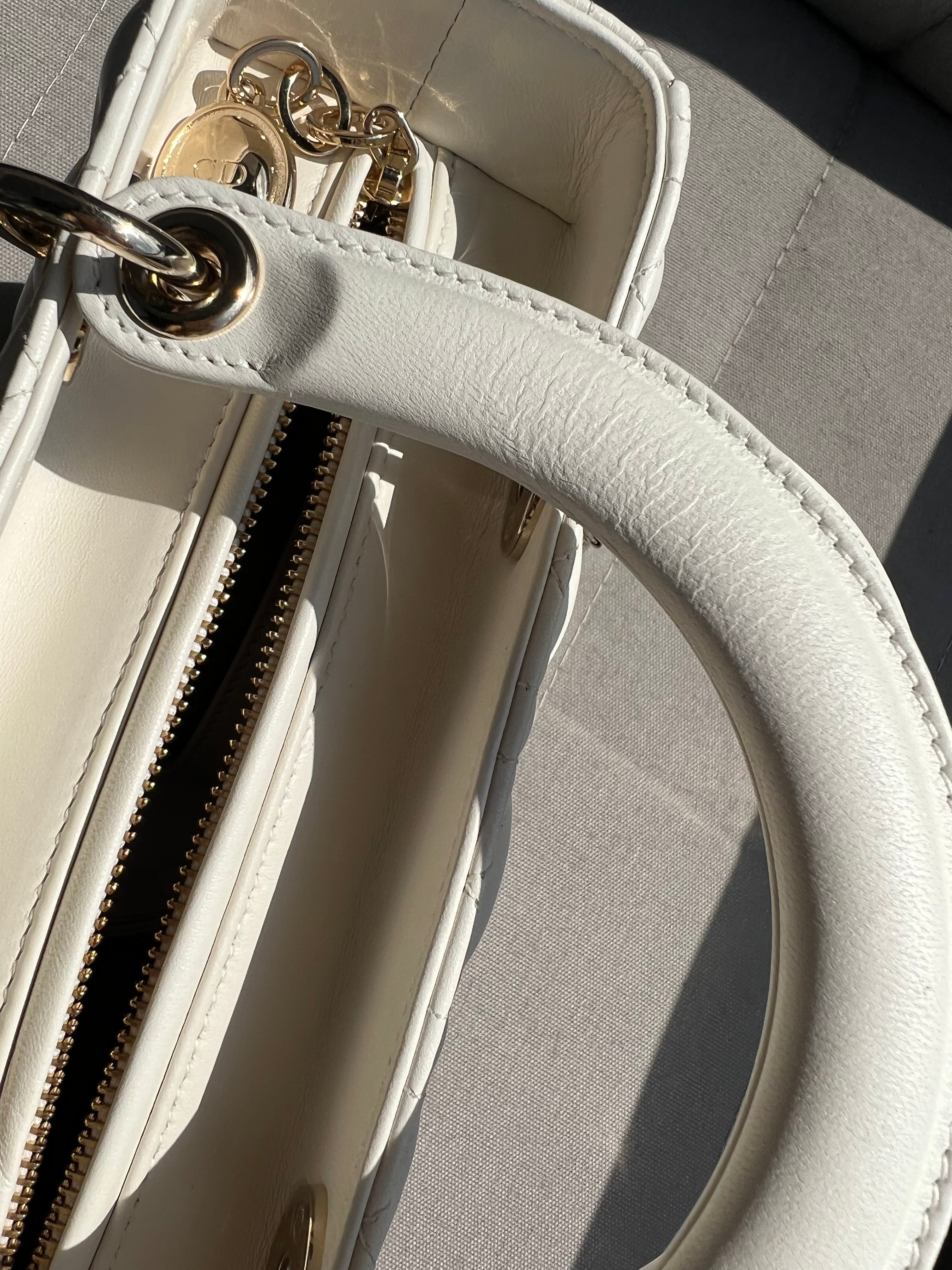 Lady Dior white (latte) colour lambskin medium size handbag