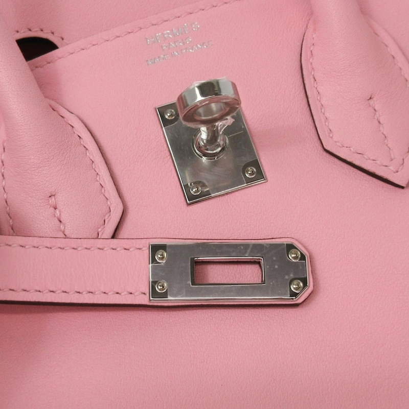 Bolso rosa Hermes Birkin 25 confeccionado en cuero Vaeu Swift Juego completo