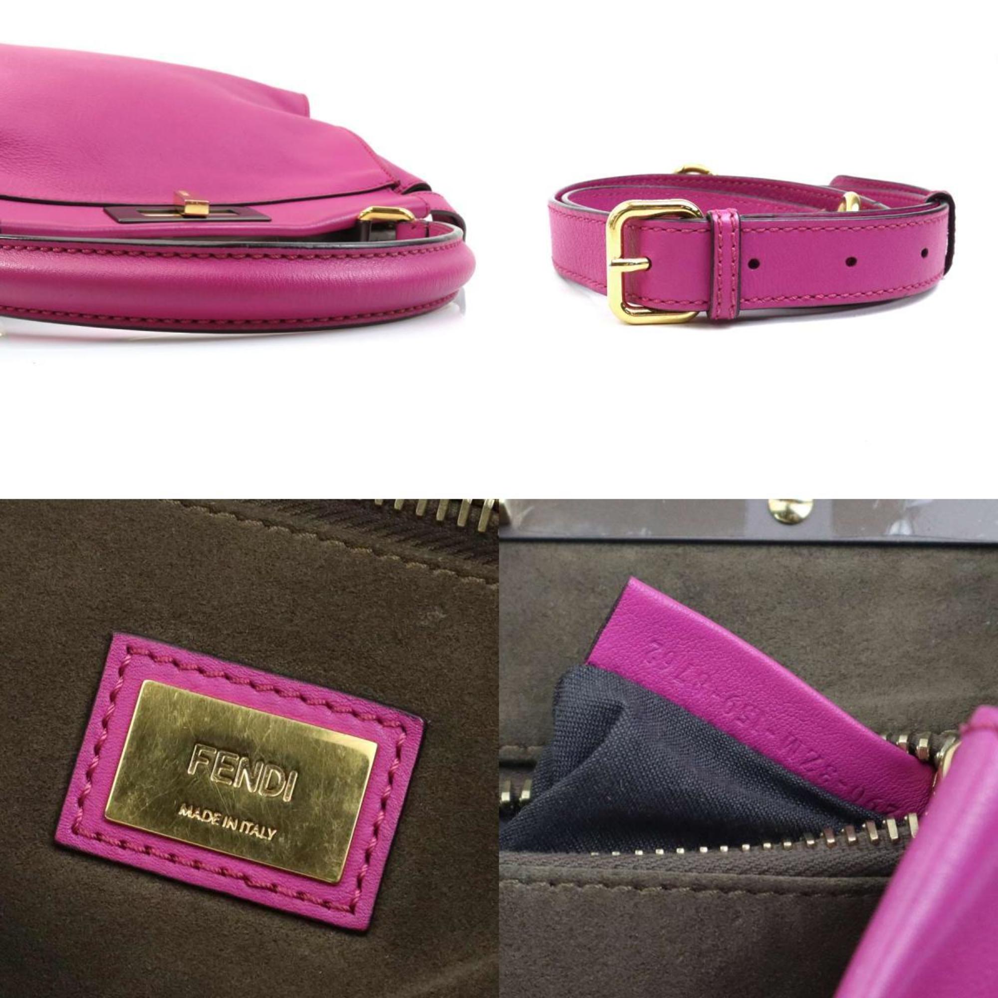Pre-owned pink leather Fendi Peekaboo handbag with long strap