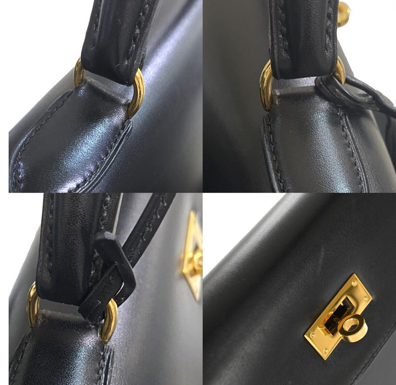 Black Hermes Kelly 28 handbag with a strap