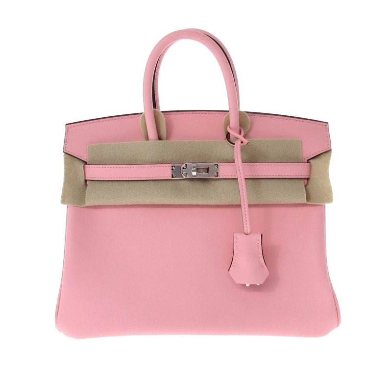 Bolso rosa Hermes Birkin 25 confeccionado en cuero Vaeu Swift Juego completo