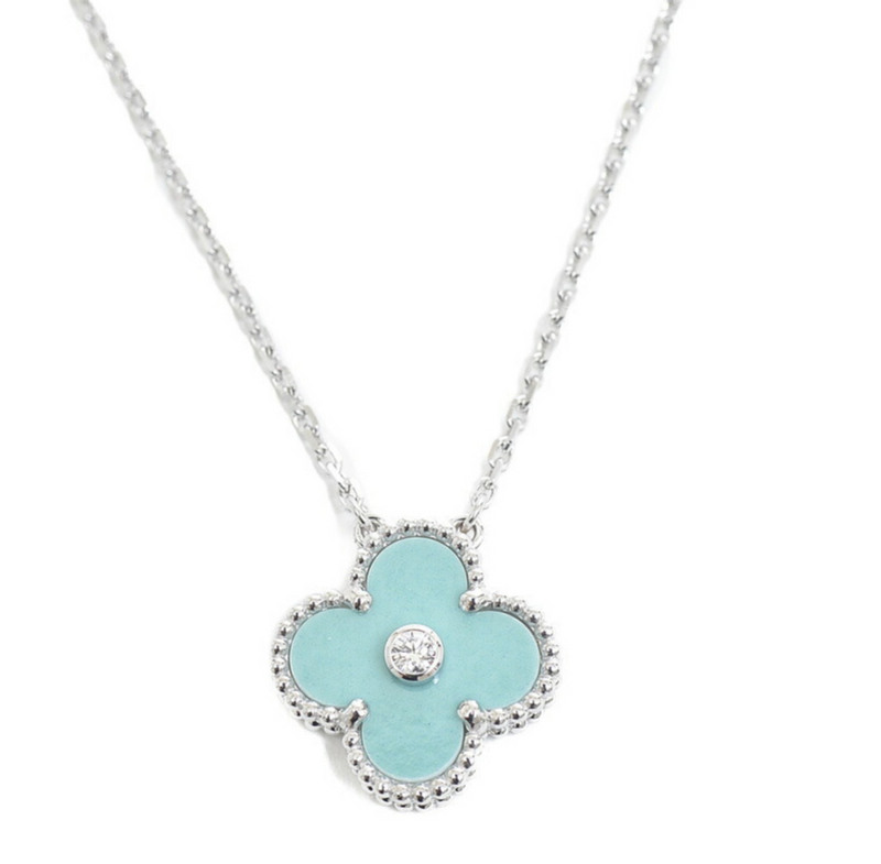 18k white gold Van Cleef & Arpels Alhambra necklace set with Celadon Green Sèvres Porcelain