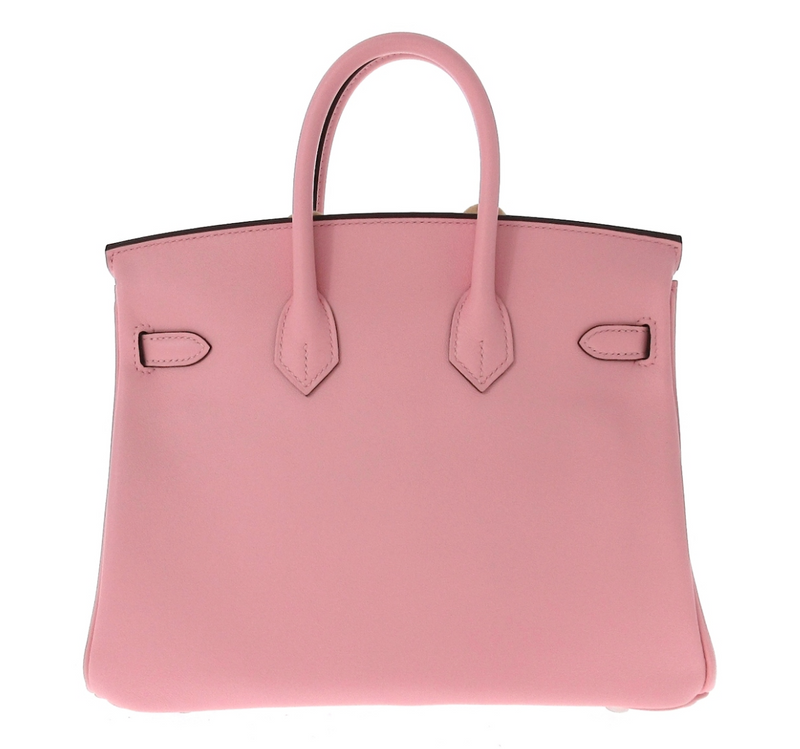 Bolso rosa Hermes Birkin 25 confeccionado en cuero Vaeu Swift Juego completo