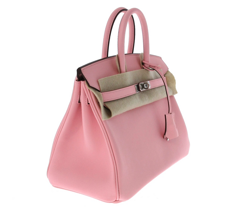 Bolso rosa Hermes Birkin 25 confeccionado en cuero Vaeu Swift Juego completo