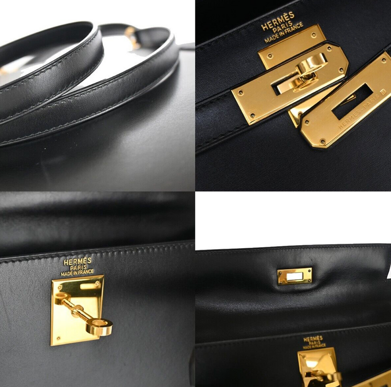 Black Hermes Kelly 28 handbag with a strap