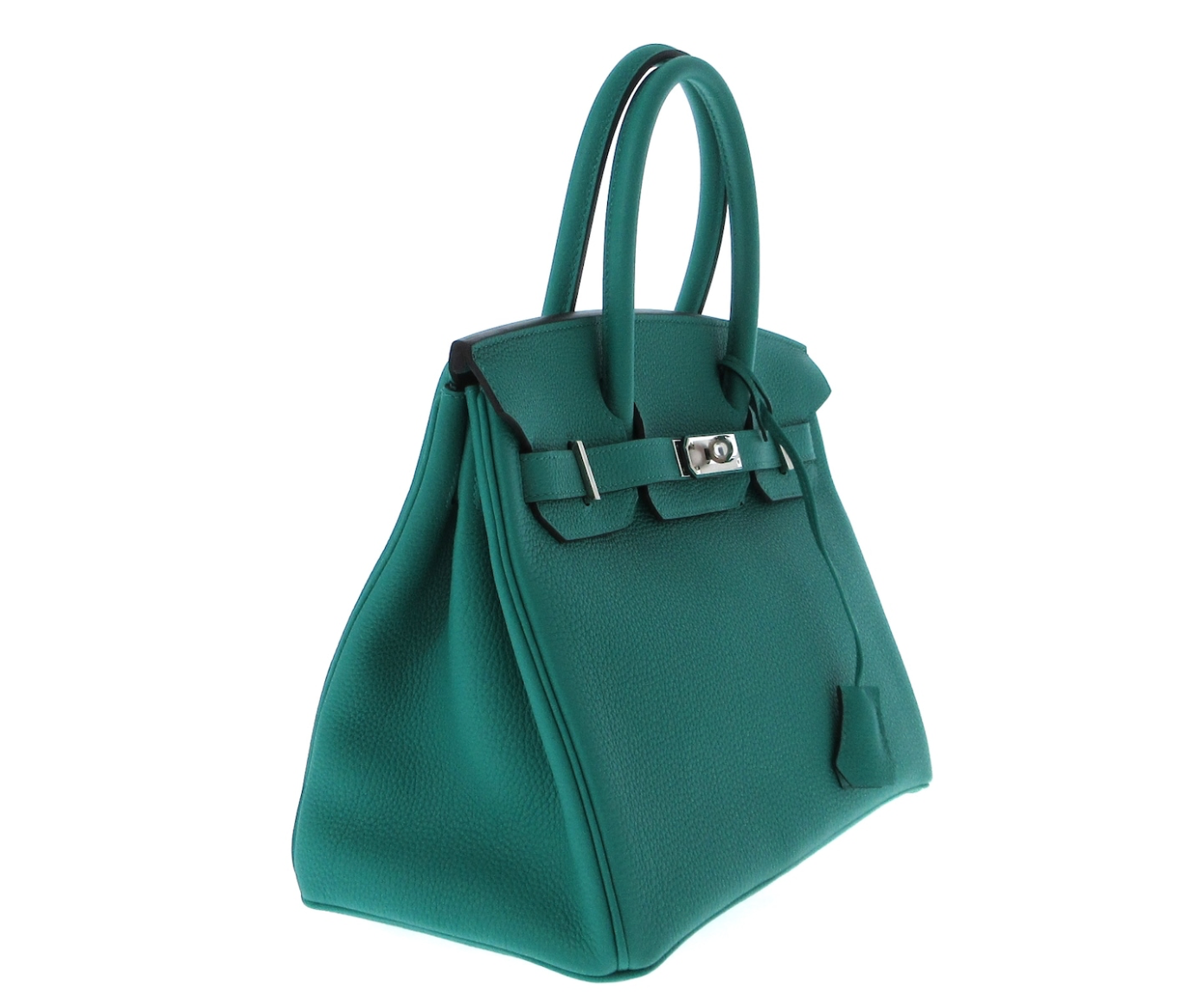 Bolso de cuero Green (Verre Veronne) Hermes Birkin 30 Togo con un hardware plateado