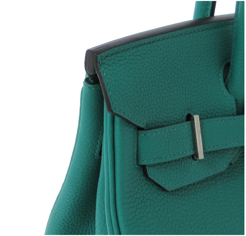 Green (Verre Veronne) Hermes Birkin 30 Togo leather handbag with a silver hardware