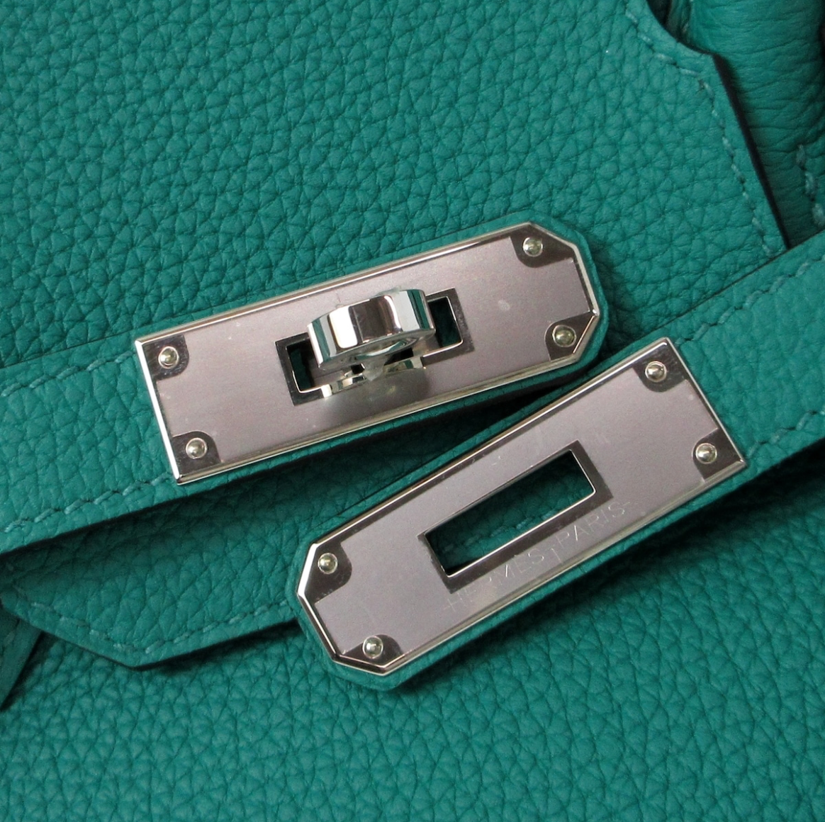 Bolso de cuero Green (Verre Veronne) Hermes Birkin 30 Togo con un hardware plateado