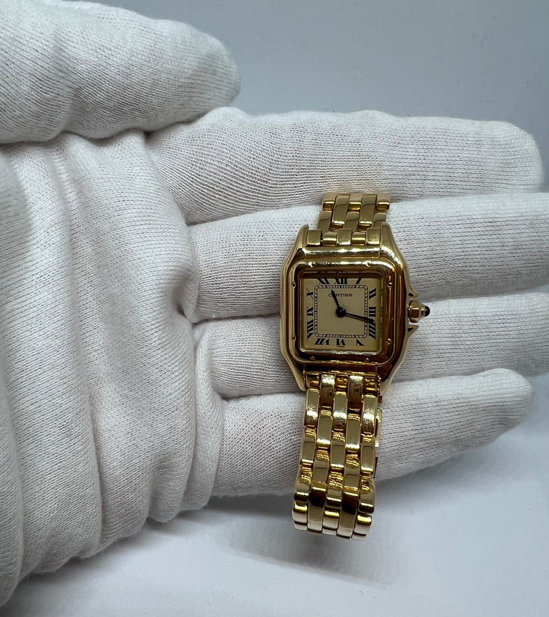 Reloj de pulsera vintage pequeño Cartier de Panthere de oro amarillo de 18 quilates - Juego completo