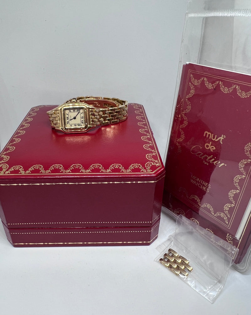 Reloj de pulsera vintage pequeño Cartier de Panthere de oro amarillo de 18 quilates - Juego completo