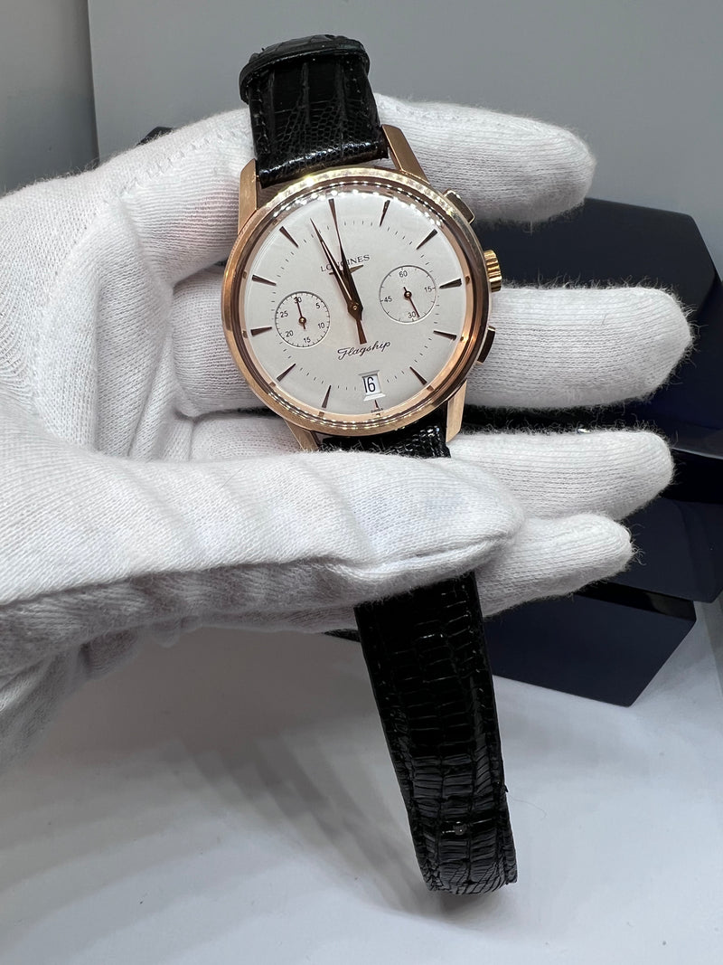 18k rose gold Longines Flagship wristwatch in Full set