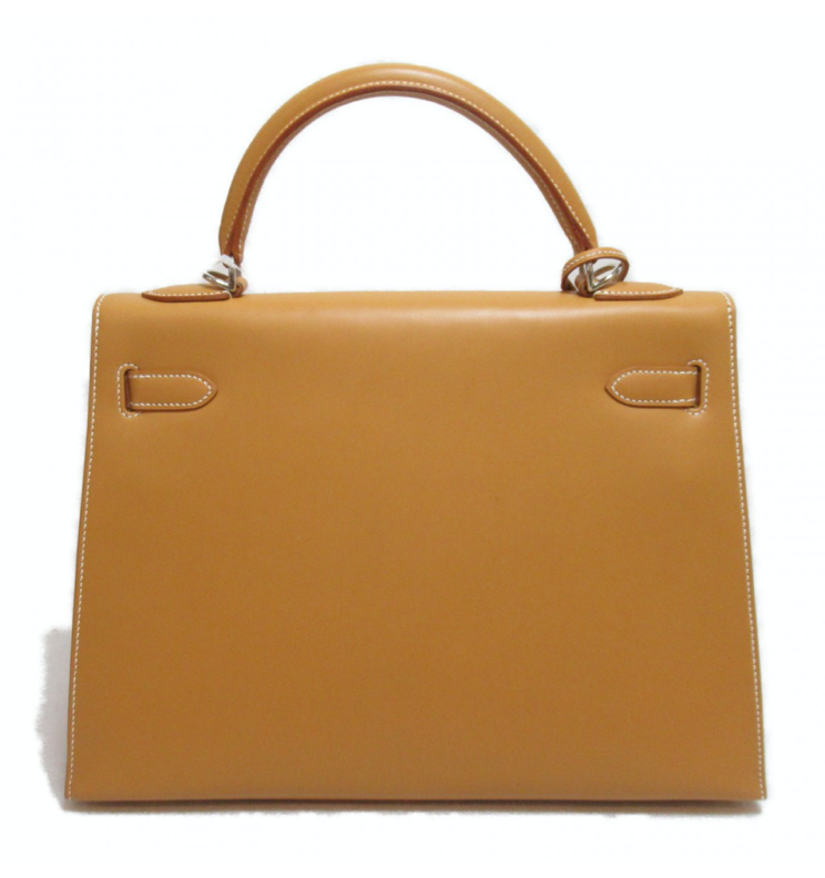 Hermés Kelly 32cm Gold Epsom Sellier handbag with shoulder strap, lock, keys, clochette, dust bag, and box