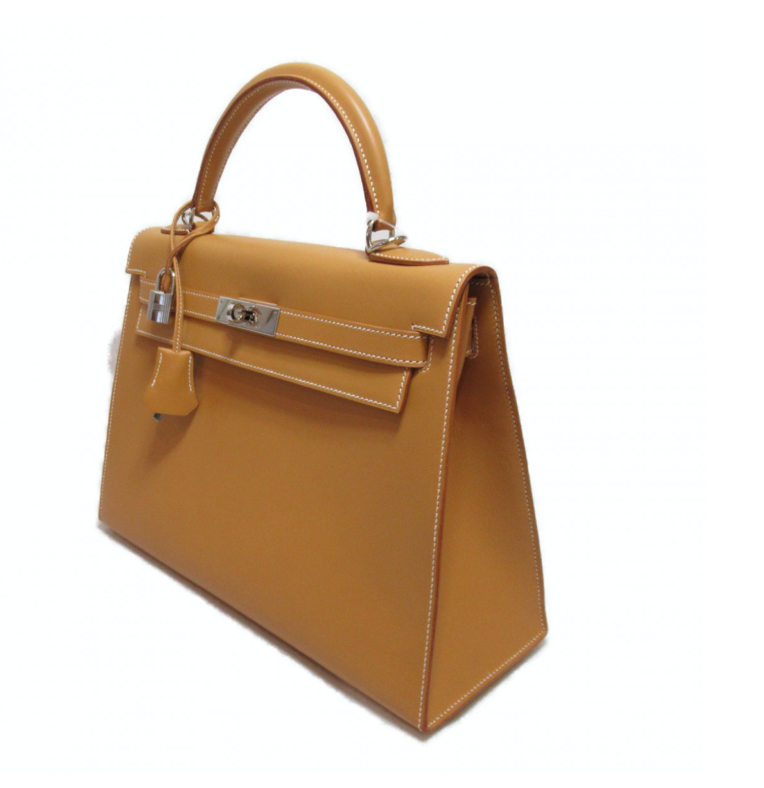 Hermés Kelly 32cm Gold Epsom Sellier handbag with shoulder strap, lock, keys, clochette, dust bag, and box