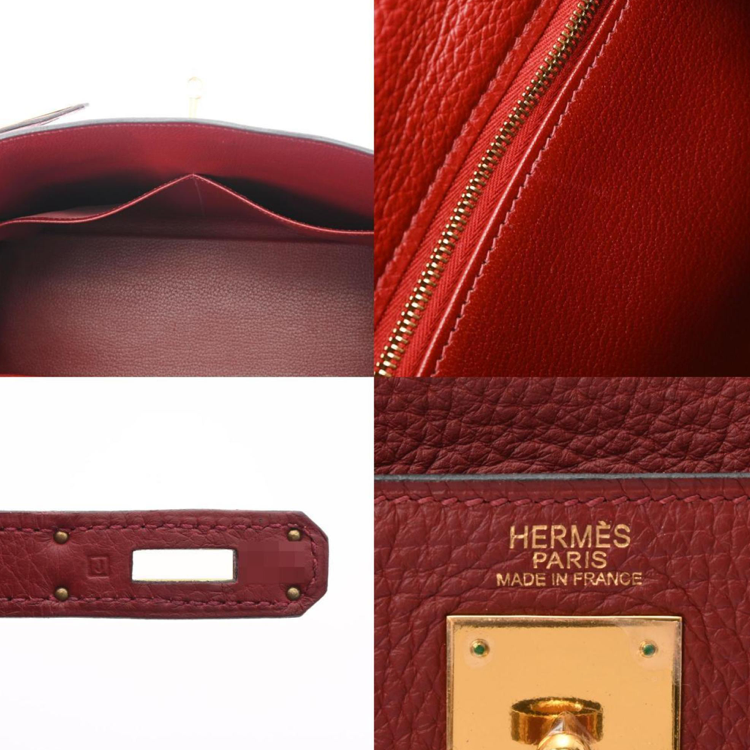 Hermes Kelly 32 en cuero rojo con correa y accesorios.